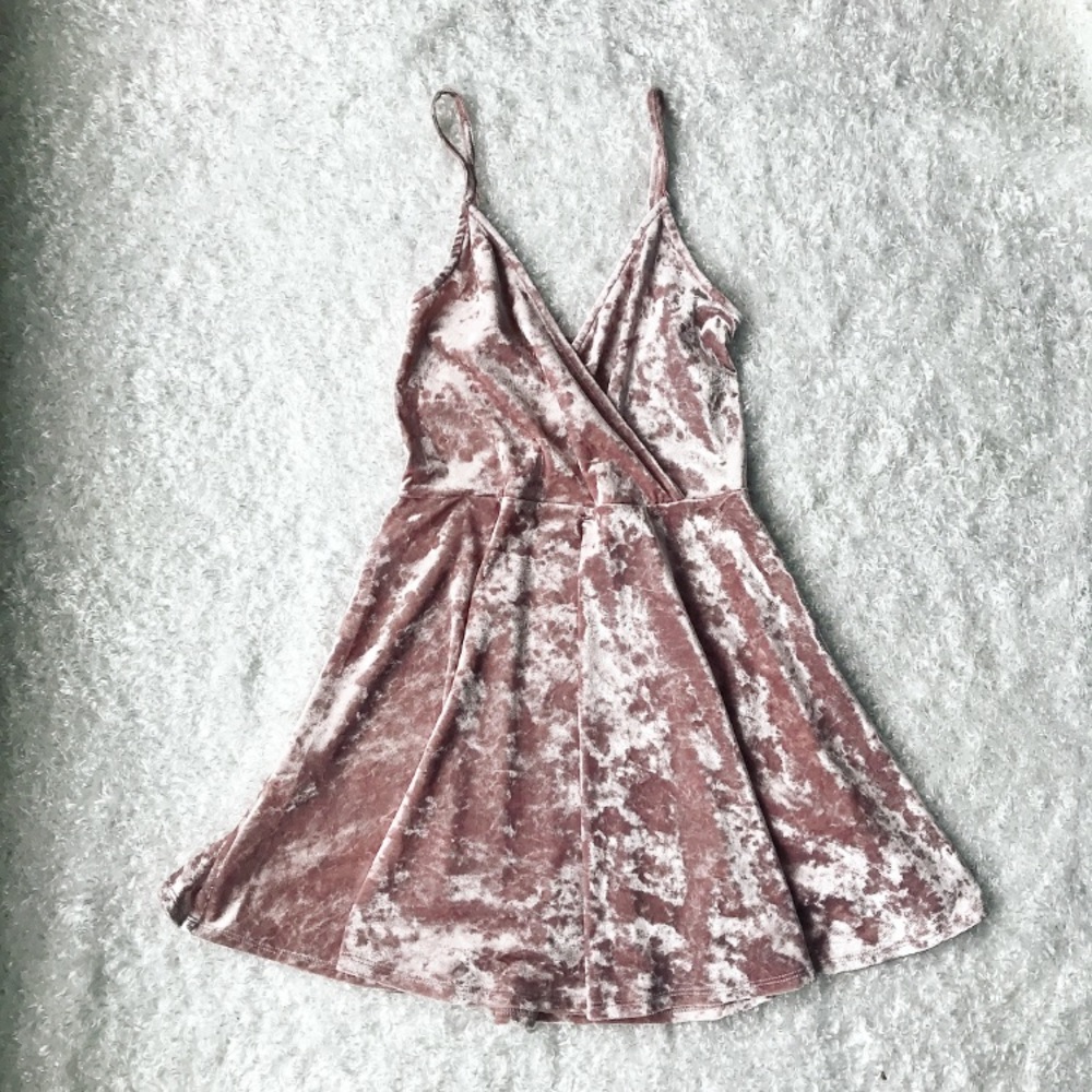 Blush crushed velvet fit-n-flare dress